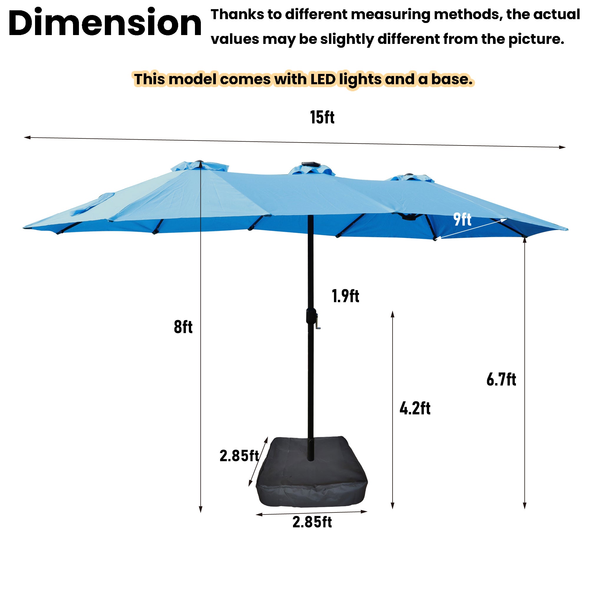 Large Solar-Powered Patio Umbrella with LED Lights – Double Canopy Outdoor Shade