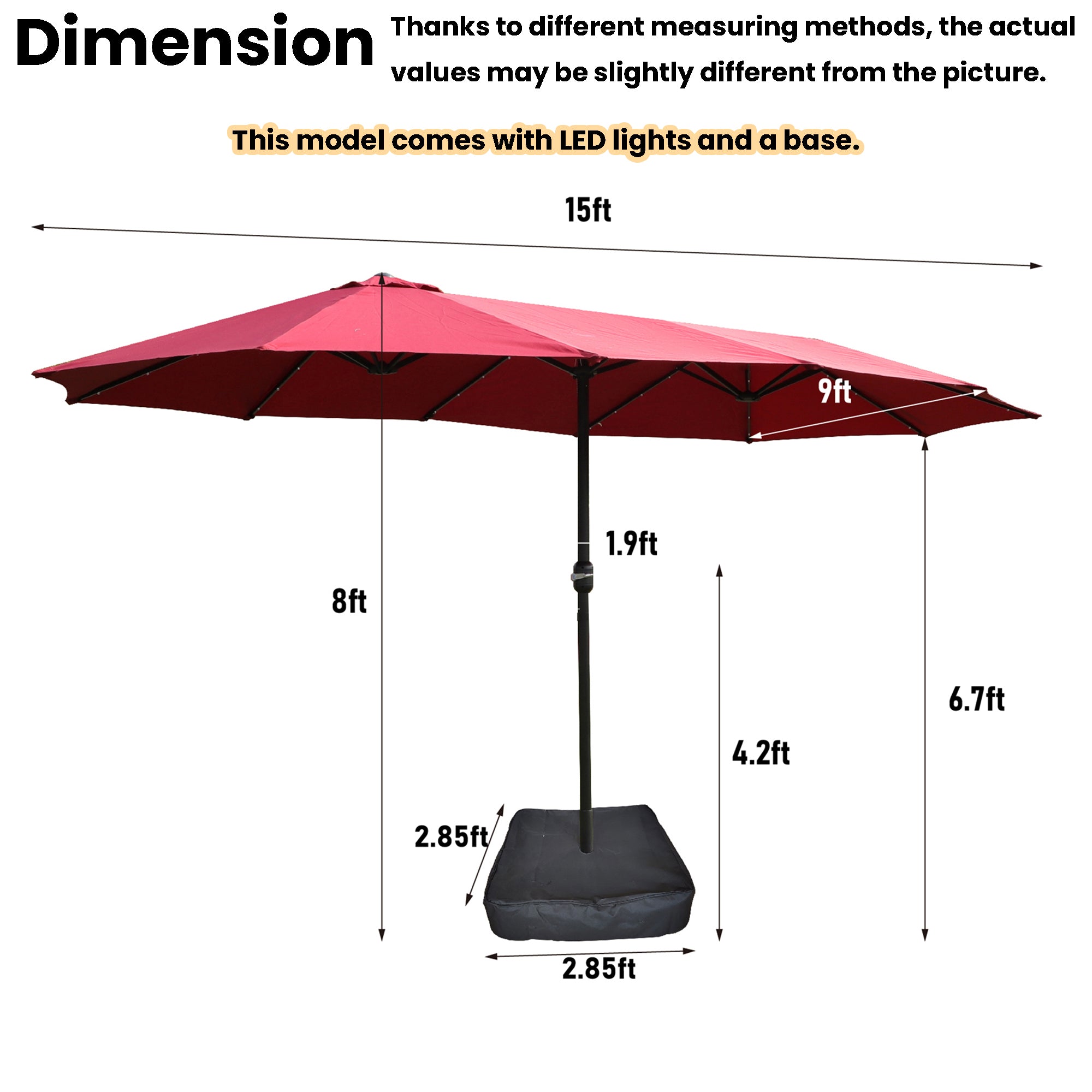 Large Solar-Powered Patio Umbrella with LED Lights – Double Canopy Outdoor Shade