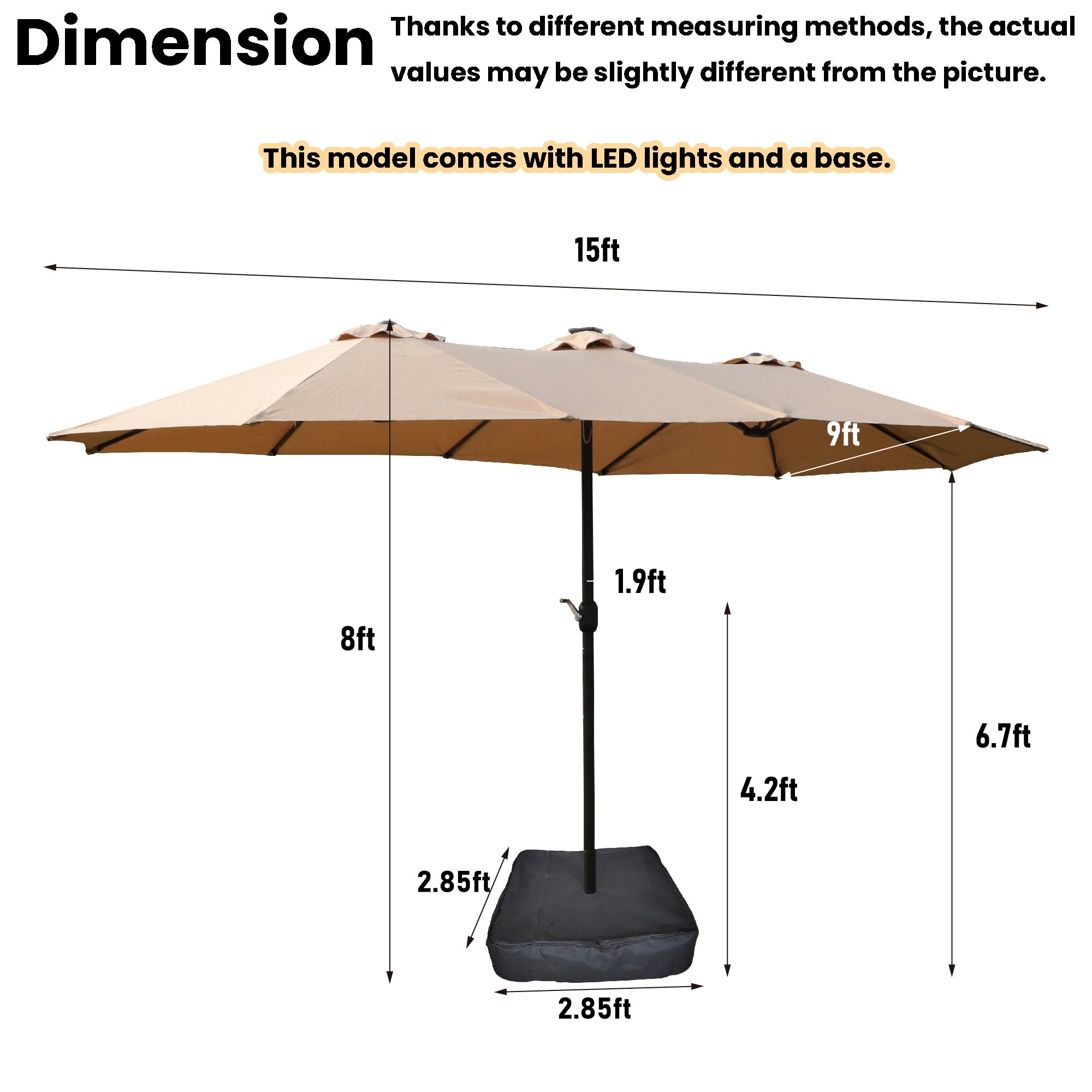 Large Solar-Powered Patio Umbrella with LED Lights – Double Canopy Outdoor Shade