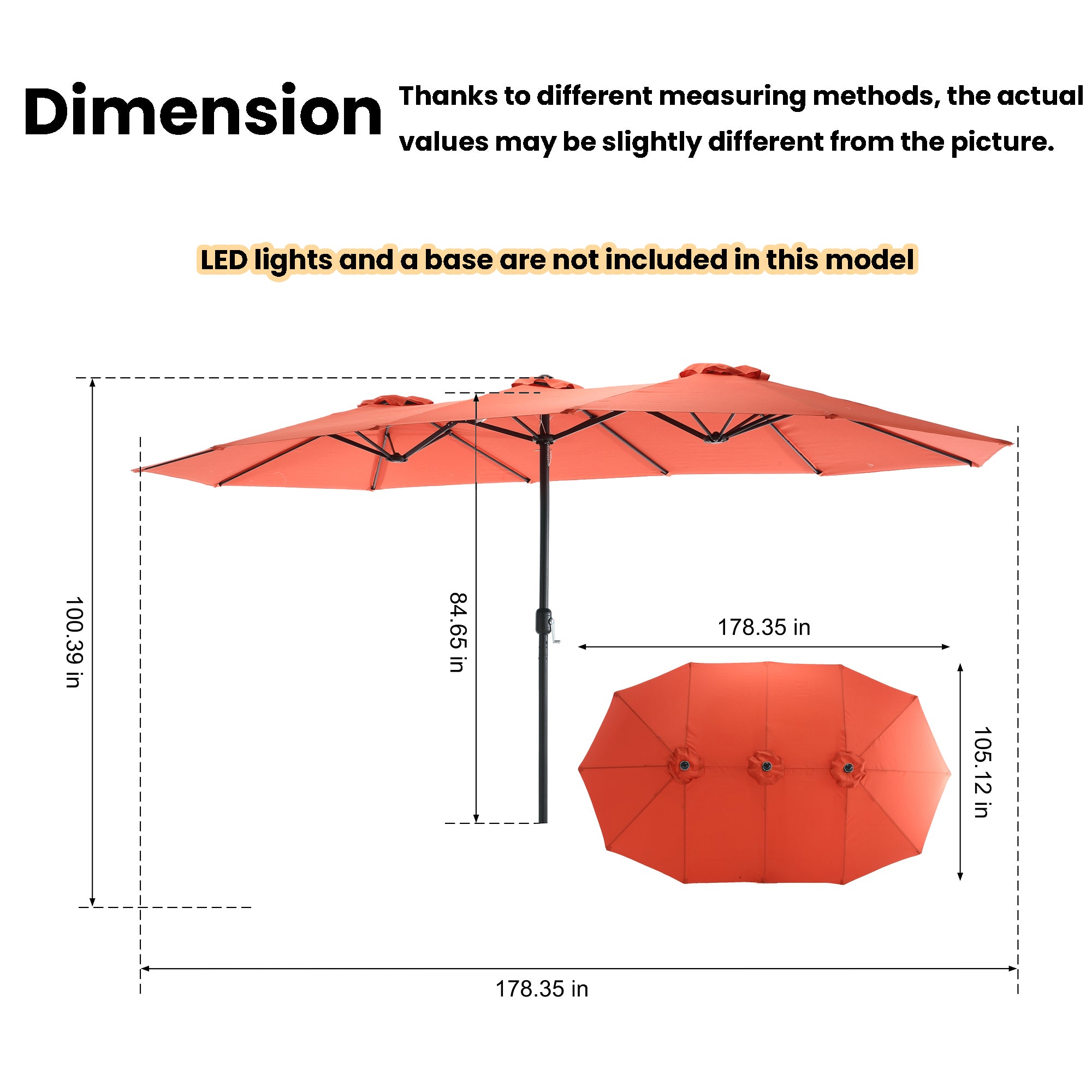 Large Solar-Powered Patio Umbrella with LED Lights – Double Canopy Outdoor Shade
