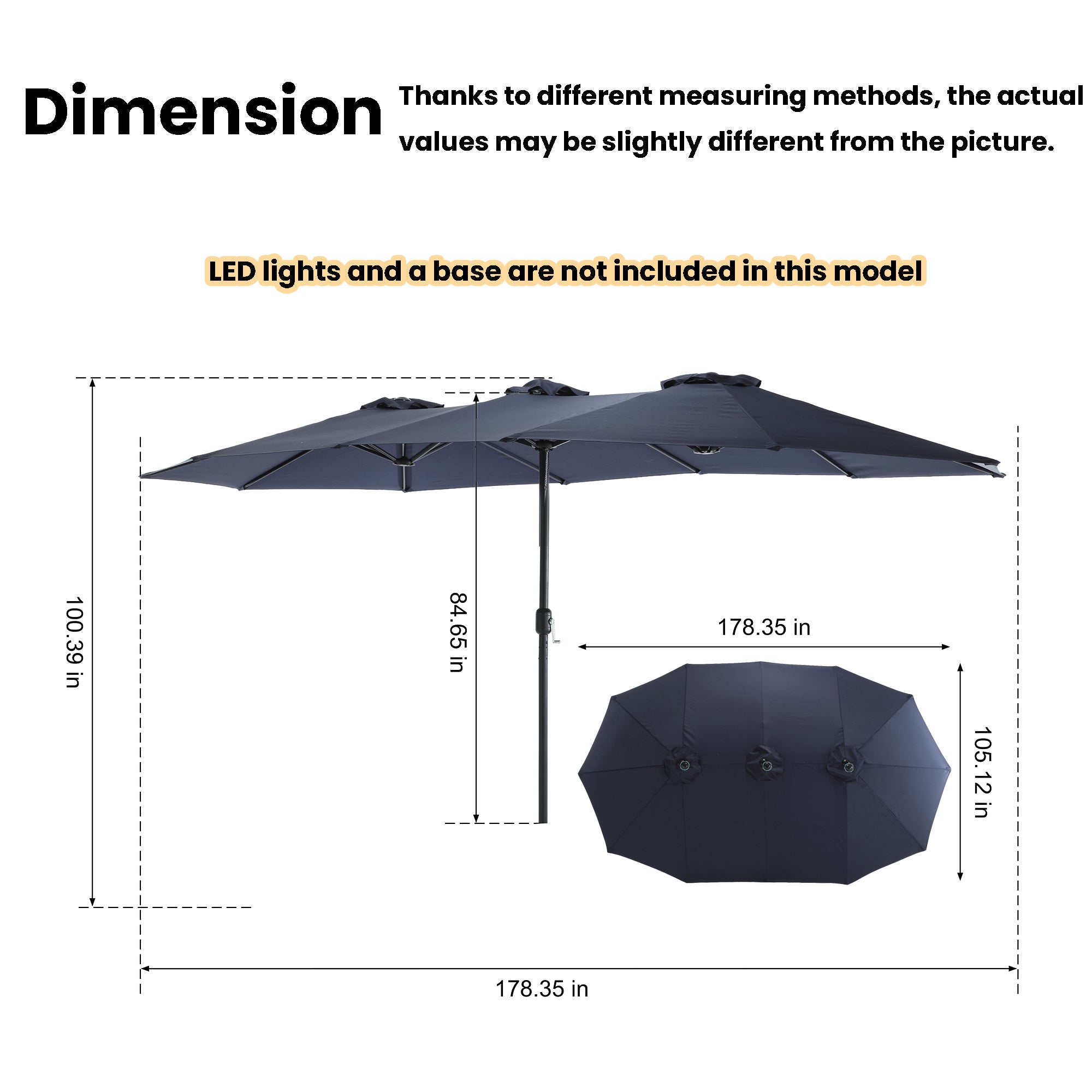 Large Solar-Powered Patio Umbrella with LED Lights – Double Canopy Outdoor Shade