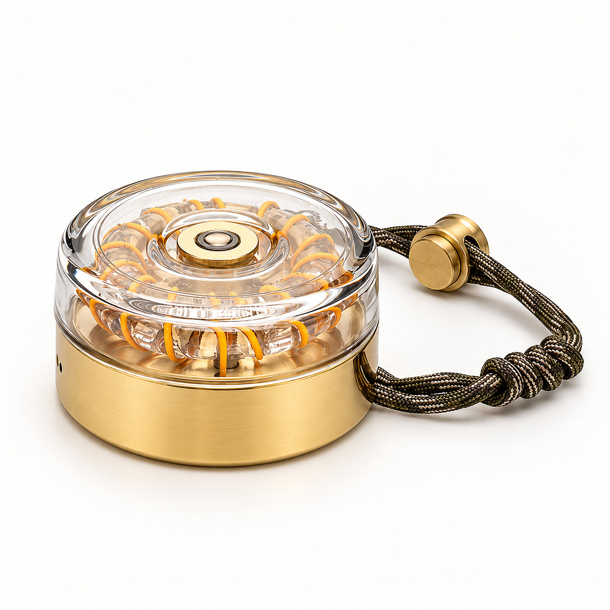 Donut Glow rechargeable brass lamp on a clean white background.