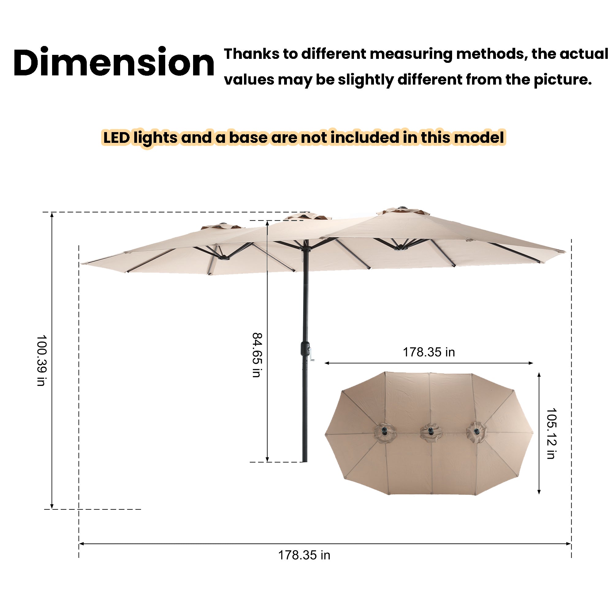 Large Solar-Powered Patio Umbrella with LED Lights – Double Canopy Outdoor Shade