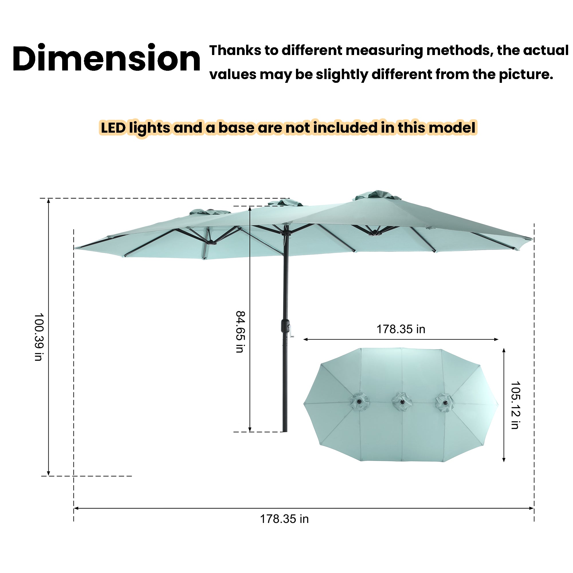 Large Solar-Powered Patio Umbrella with LED Lights – Double Canopy Outdoor Shade