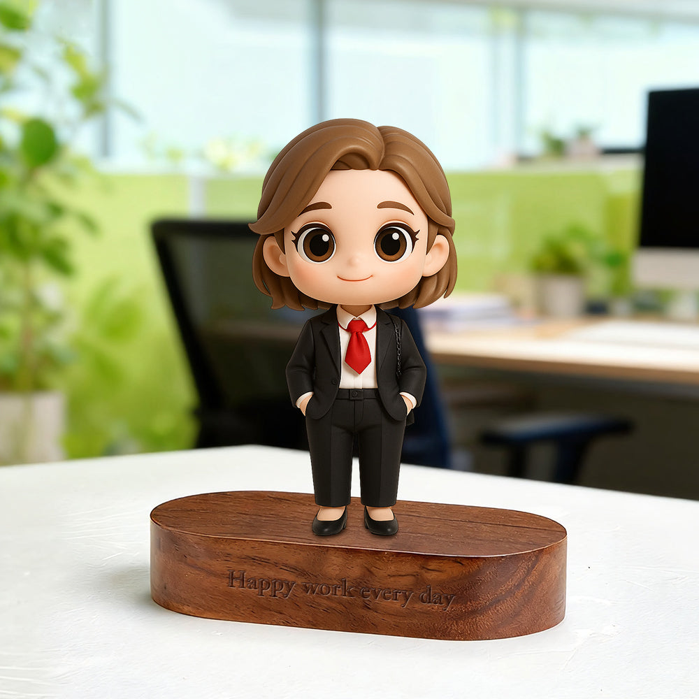 Custom Cute 3D Mini Figure Office Desk Figurine Based on Your Picture( Includes Engraved Wooden Base)
