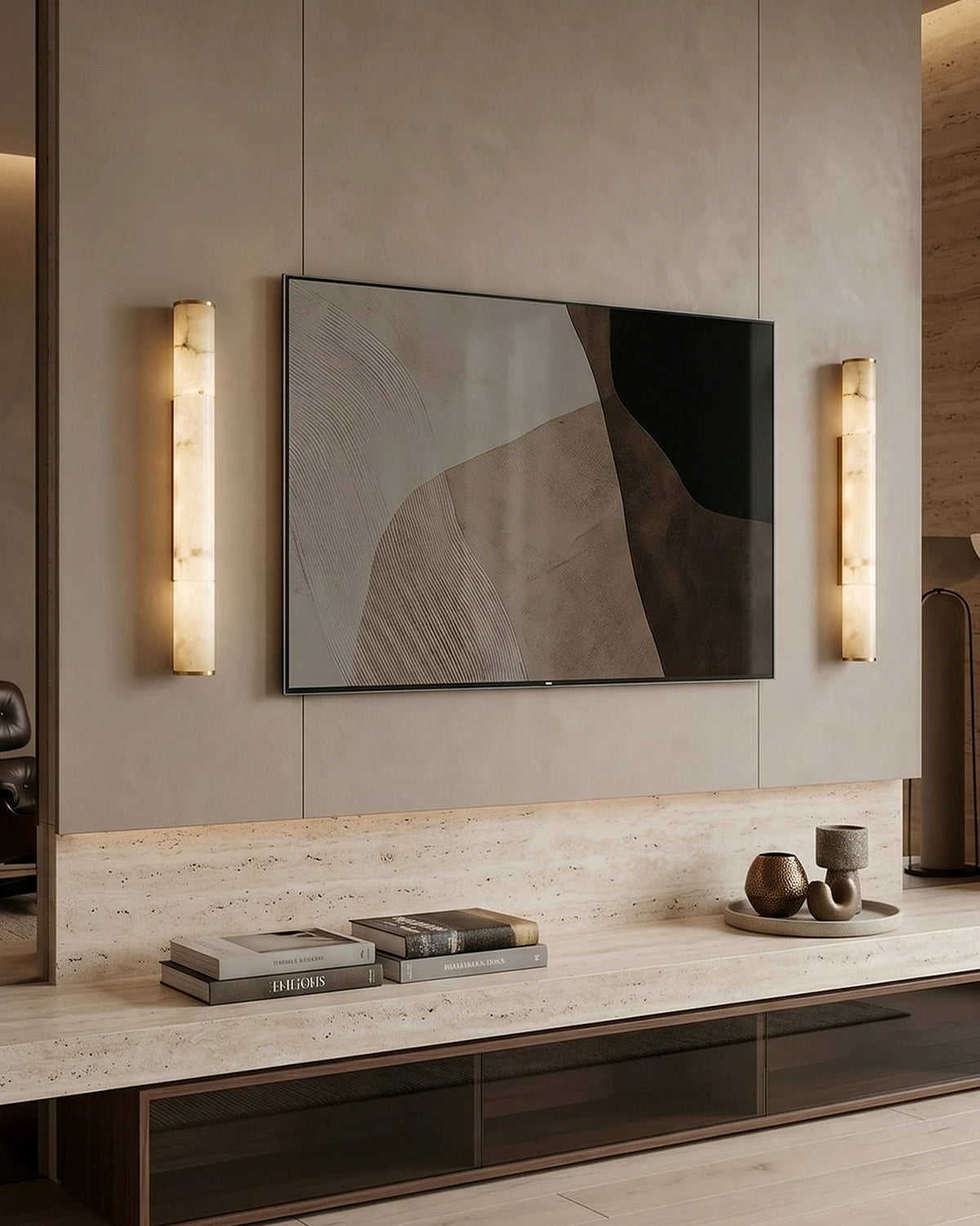 Wall-mounted circular LED light detail