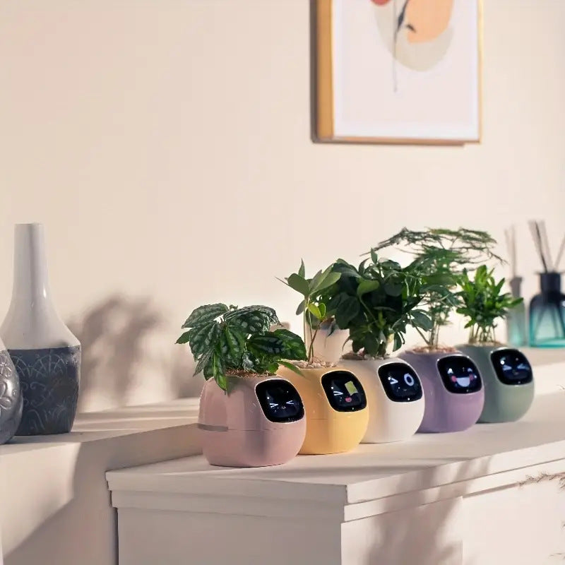 Smart Pet Planter Robot Guidance on Plant Care with Emojis, Adorable Plant Companion with Rich Gesture Interaction