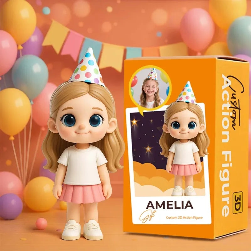 Custom Cute 3D Mini Figure Office Desk Figurine Based on Your Picture( Includes Engraved Wooden Base)