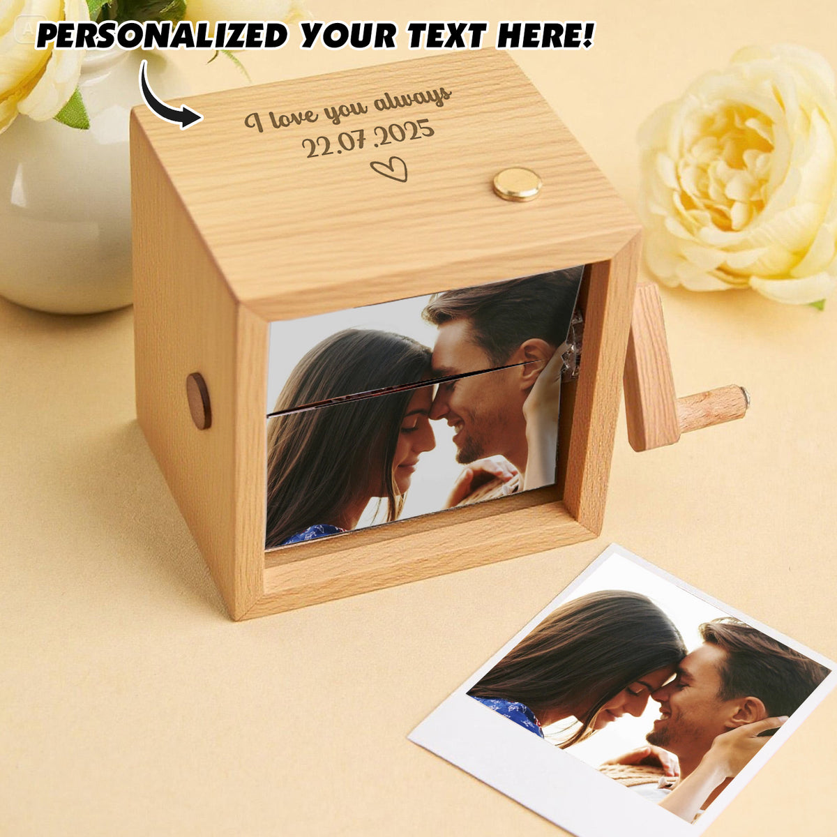 Custom Text & Photo & Music Flipbook Frame Animation Machine Detachable Photos Hand-cranked Flipbook Box with Light Anniversary Gifts