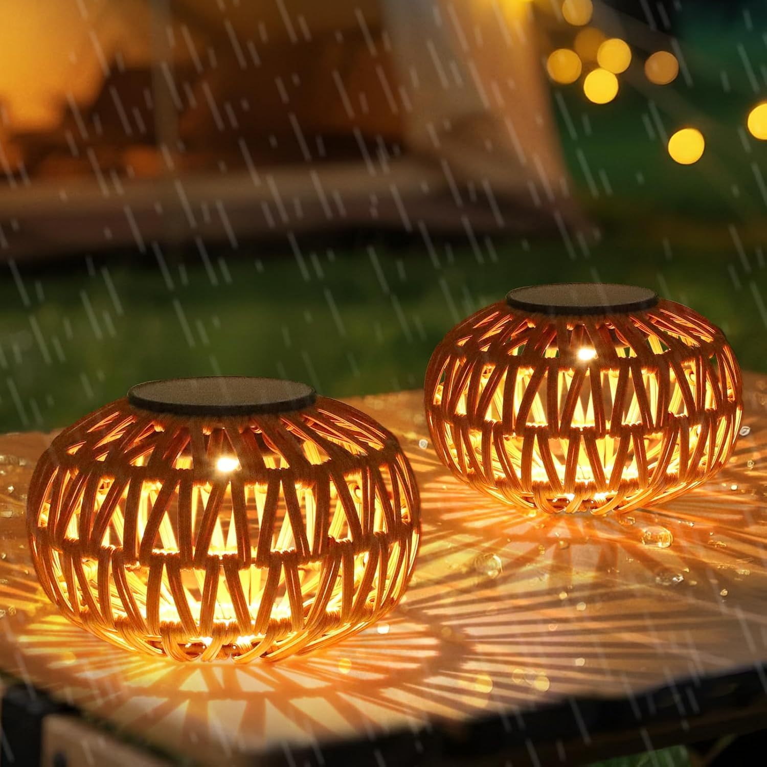 2 Pack Solar Lanterns Outdoor Waterproof, Outdoor Table Lamp Decor, Rattan Solar Lights Decorative