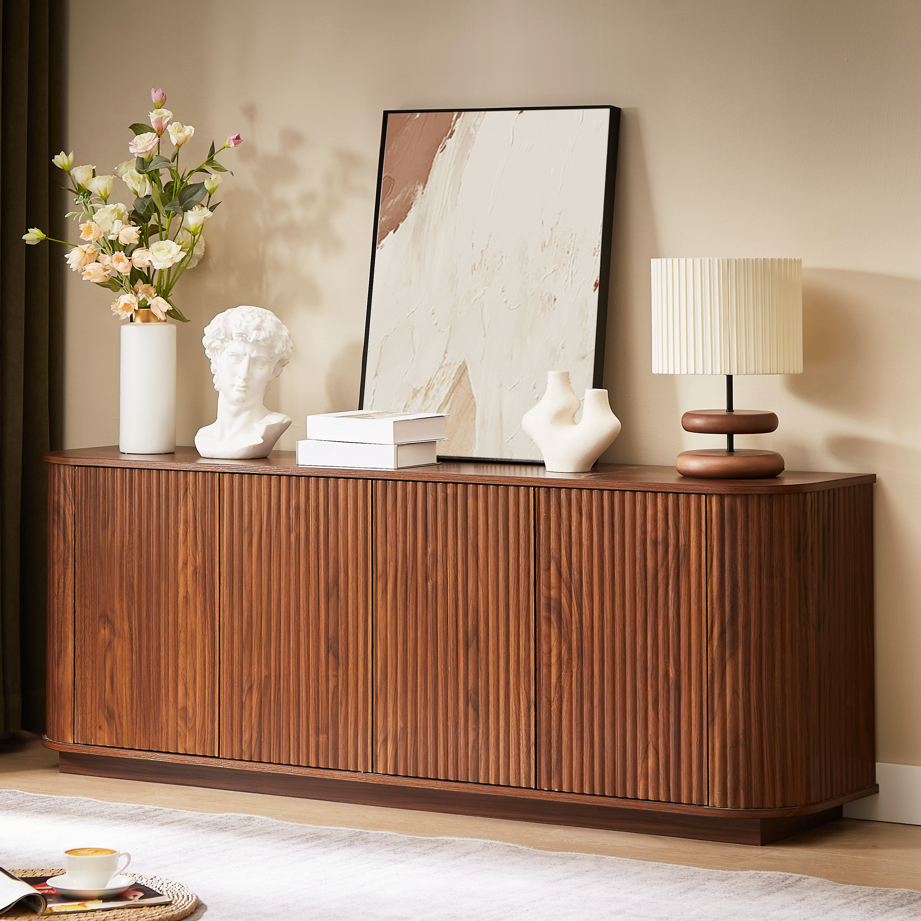 Sideboard Storage Cabinet TV Stand Wooden Buffet Cabinet Walnut