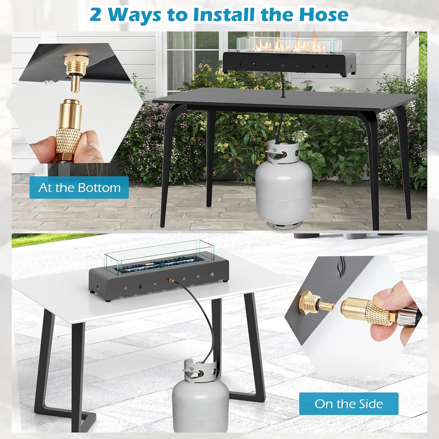 28-Inch Rectangle Fire Pit, 40000BTU Outdoor Propane Fire Pit, Wind-Resistant Firepits, Durable Iron Stylish Glass Beads Design