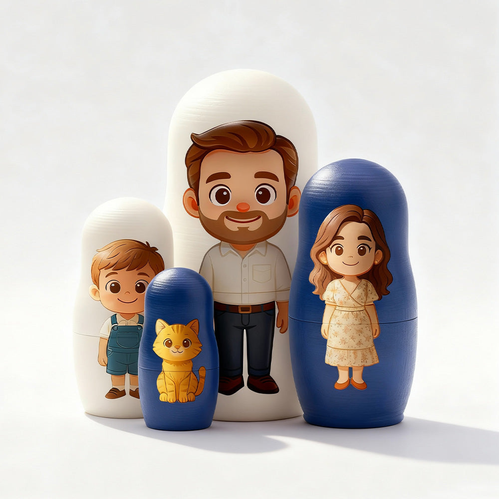 Personalized Portrait Nesting Doll Custom Photo Family Portrait Preview Cartoon Style Gift Photo Christmas Gift