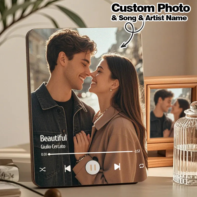 Custom Music Photo Frame That Plays Music Without Cell Phone Wooden Music Record Player Wedding Anniversary Gifts