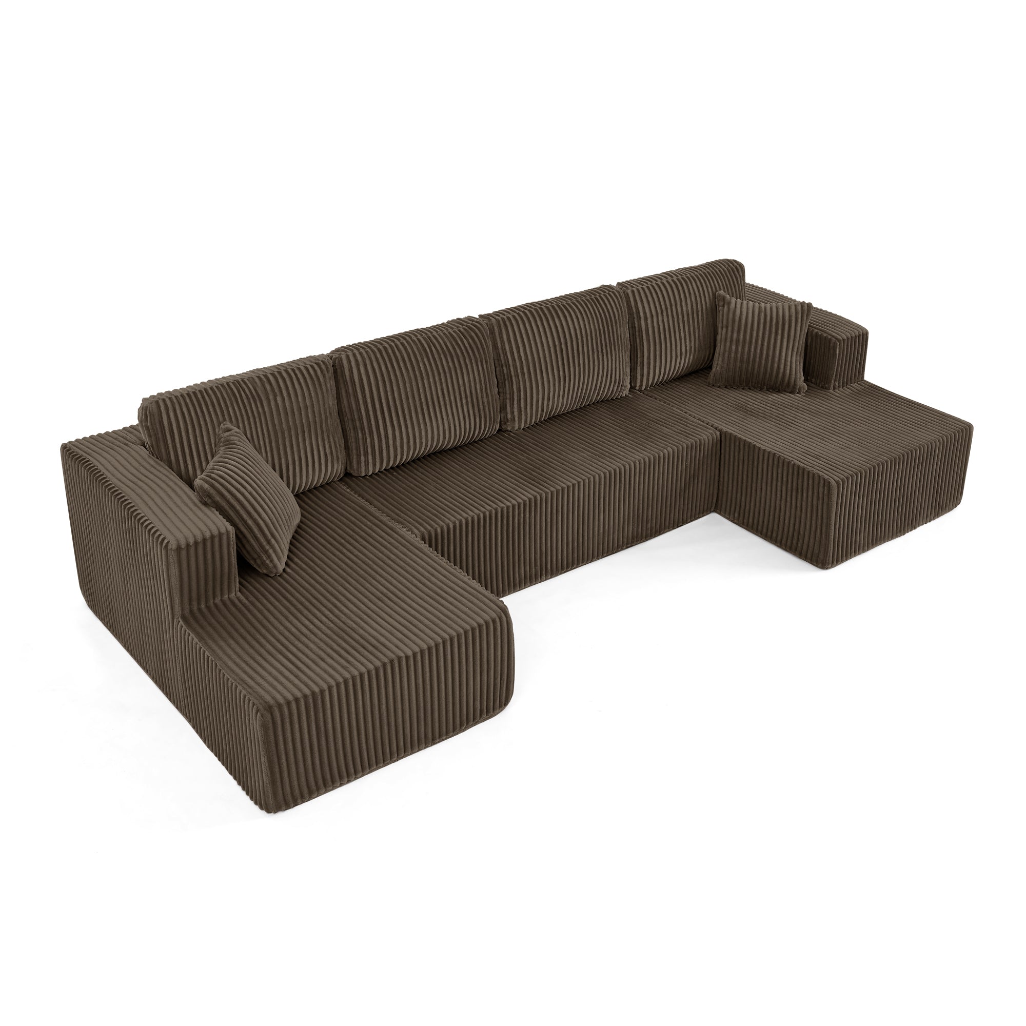 U Shape Modular Sectional Sofa Sleeper Sofa Corduroy Brown