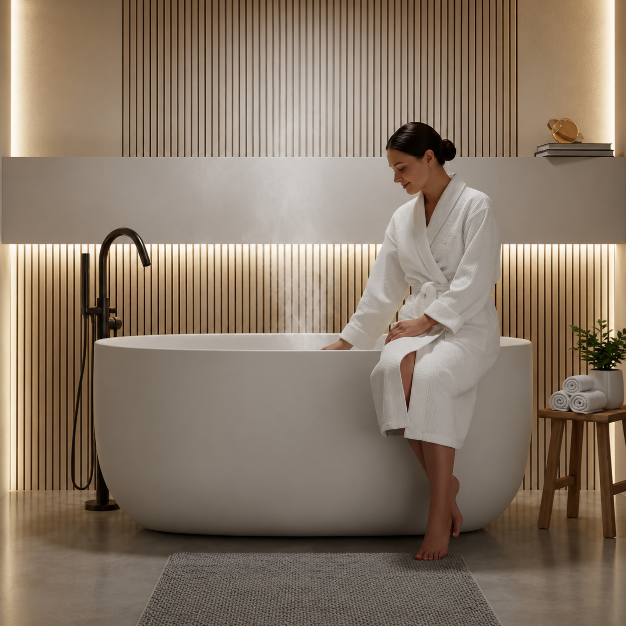 51" Freestanding Stone Resin Bathtub | Solid Surface Soaking Tub - Airayvis
