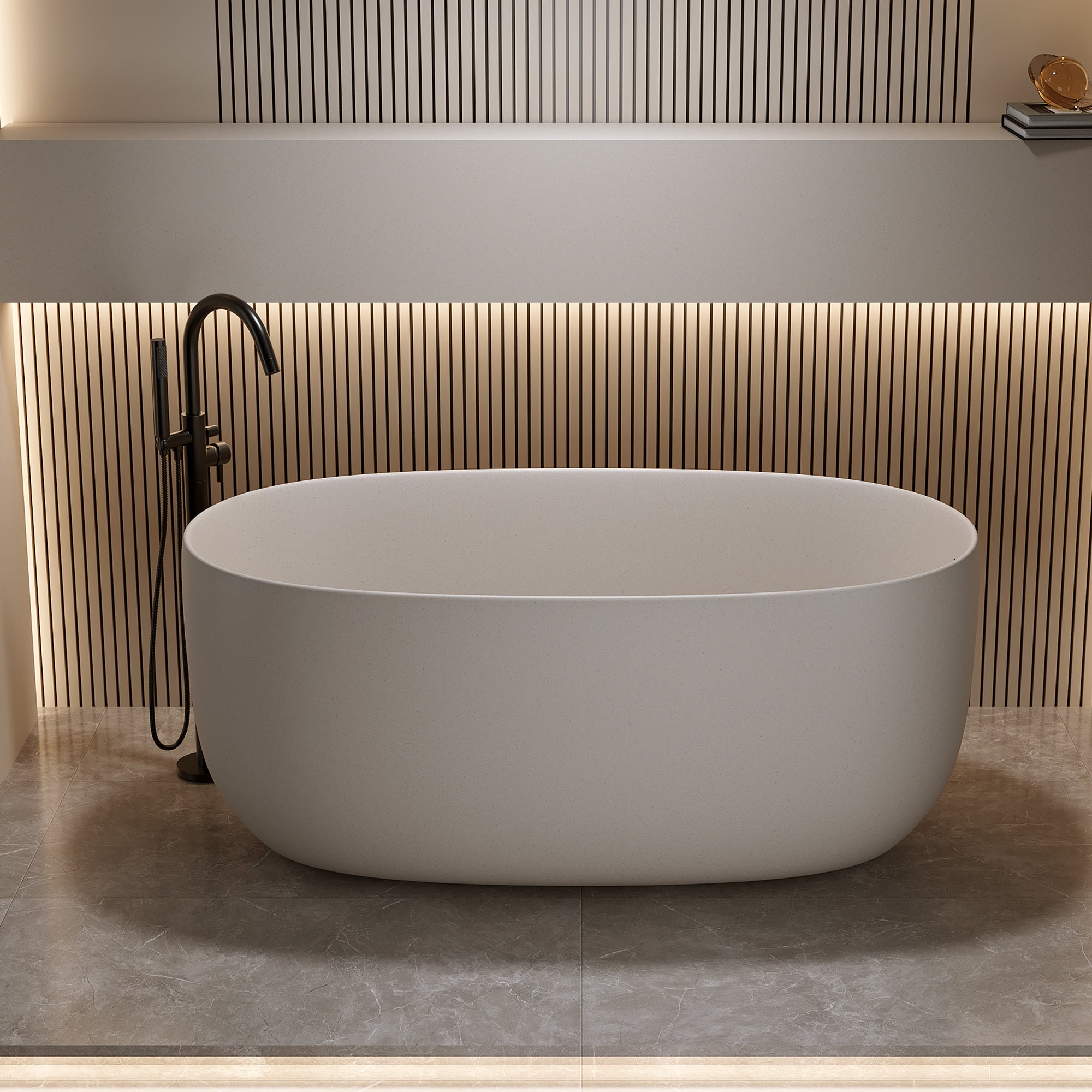 51" Freestanding Solid Surface Soaking Tub | Stone Resin Bathtub - Airayvis