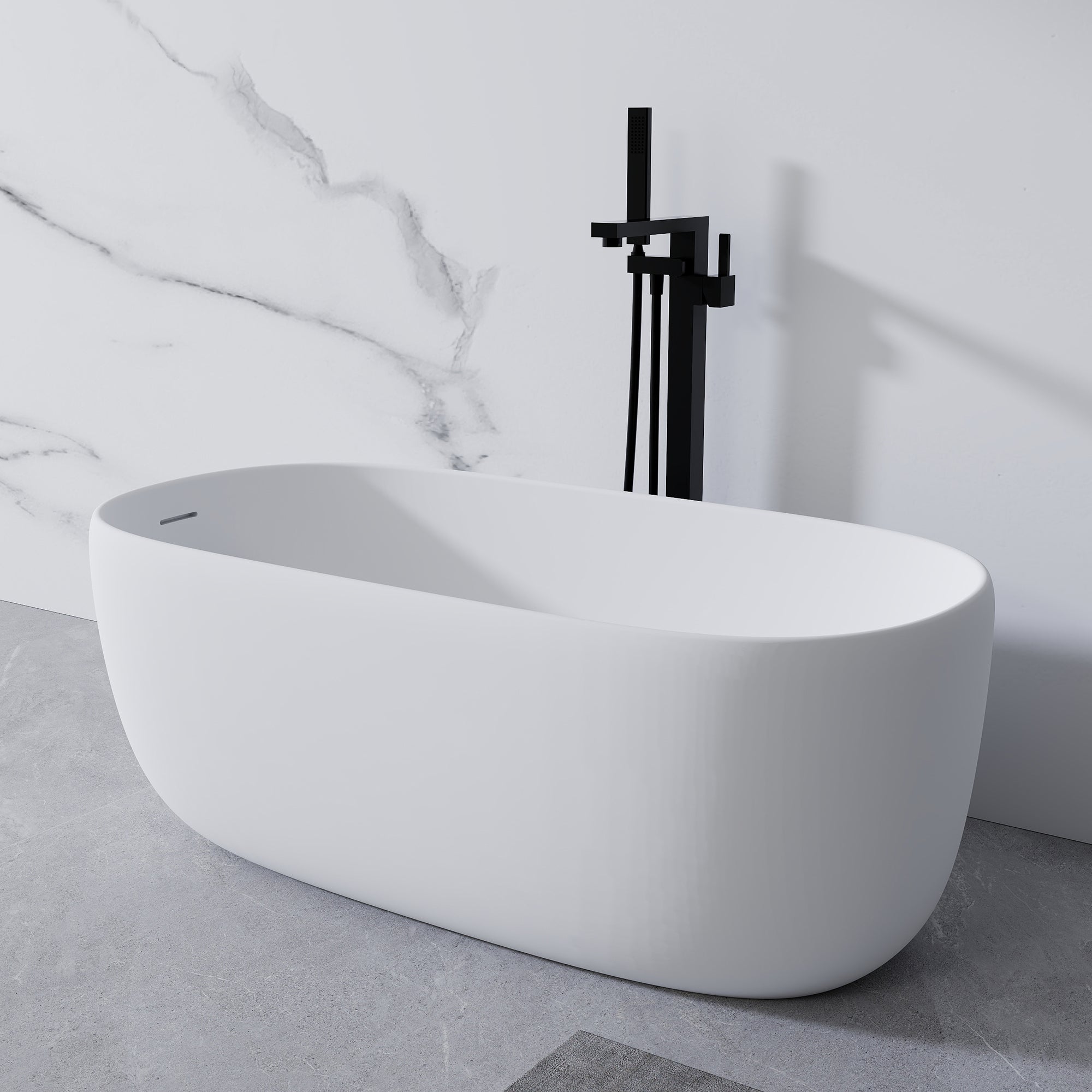 51" Stone Resin Solid Surface Bathtub Freestanding Soaking Tub in White - Airayvis