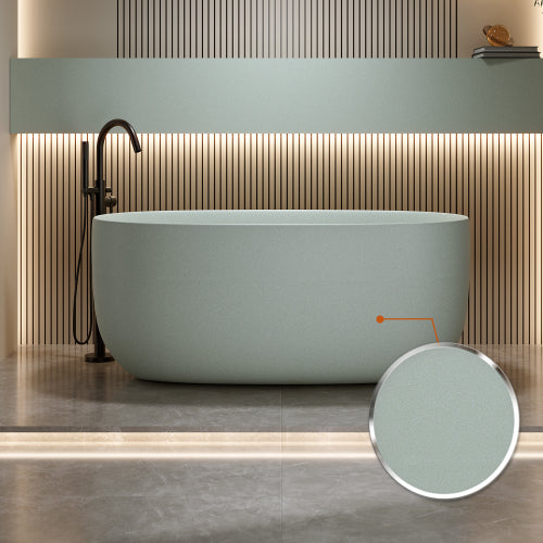 51" Turquoise Green Solid Surface Freestanding Soaking Bathtub with Overflow & Pop-Up Drain