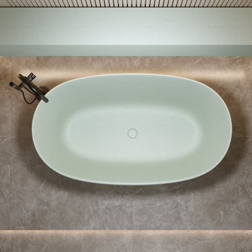 51" Turquoise Green Solid Surface Freestanding Soaking Bathtub with Overflow & Pop-Up Drain