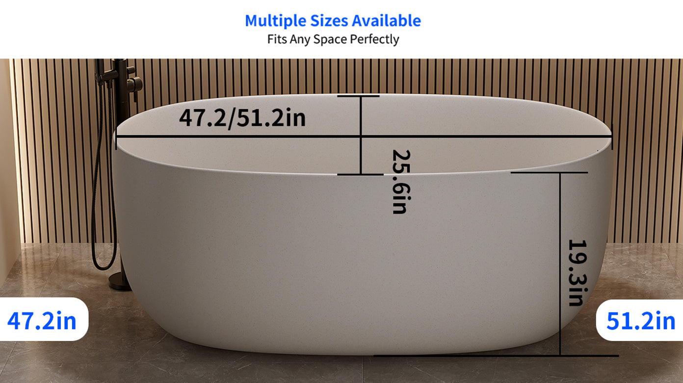 51" Balanced-Size Matte White Solid Surface Freestanding Soaking Bathtub with Overflow & Pop-Up Drain