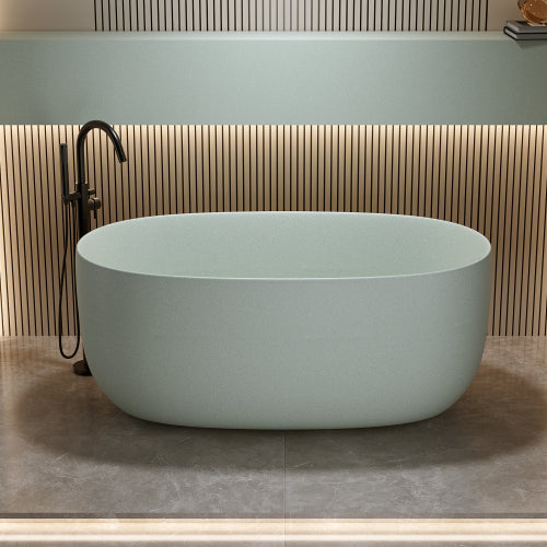 51" Turquoise Green Solid Surface Freestanding Soaking Bathtub with Overflow & Pop-Up Drain