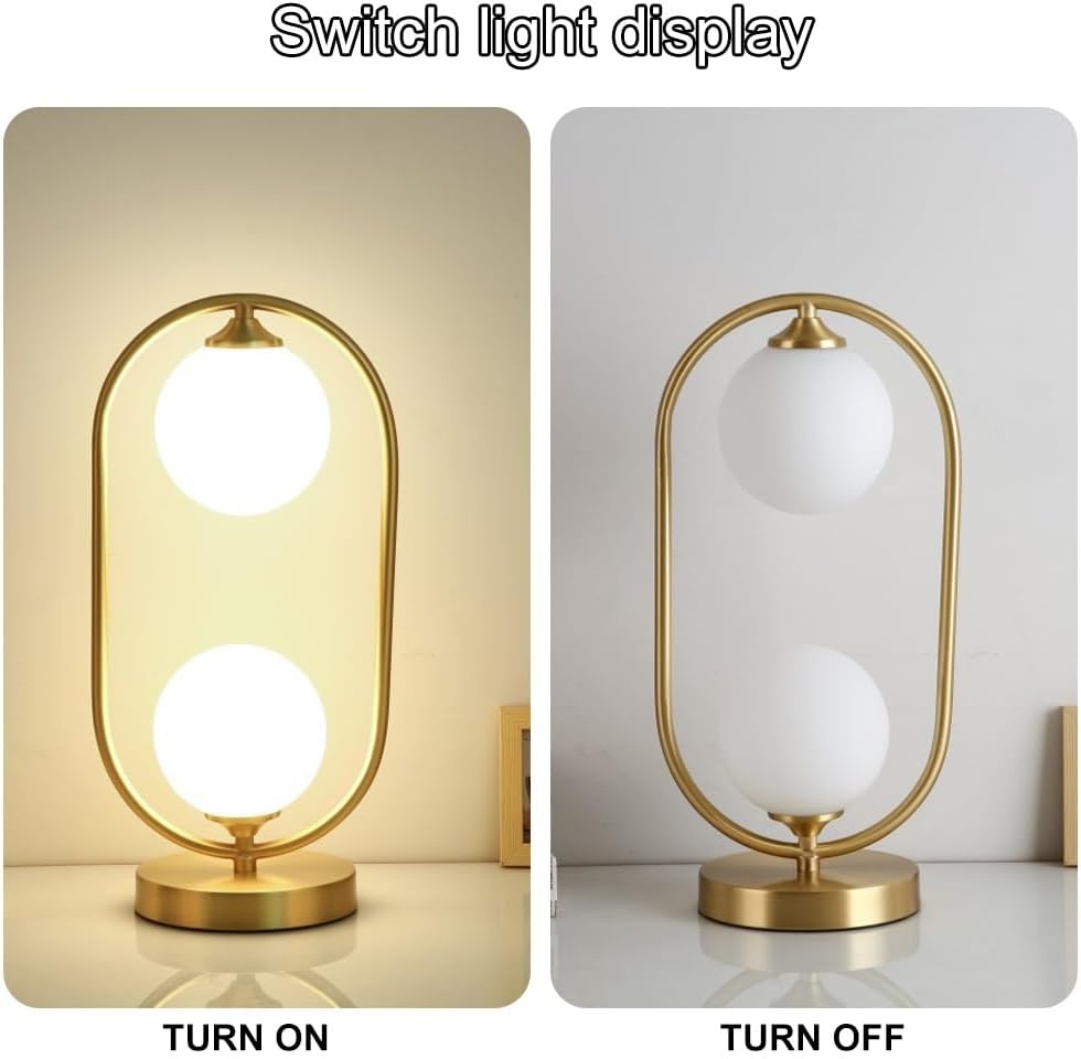 Brass Table Lamp Mid-Century Modern Globe Night Stand Light White Glass Ball Bedside Lamps