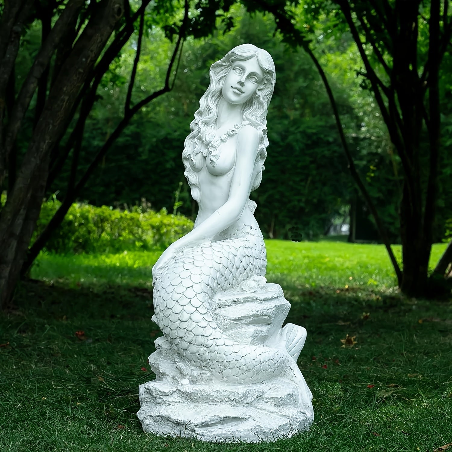 20' H Mermaid on Ocean Rock Garden Statue Resin Outdoor Sculpture Large Outside Decor for Lawn Patio Pool Home Ornament Large Mermaid Figurine Collectible Nautical Fairy Tale