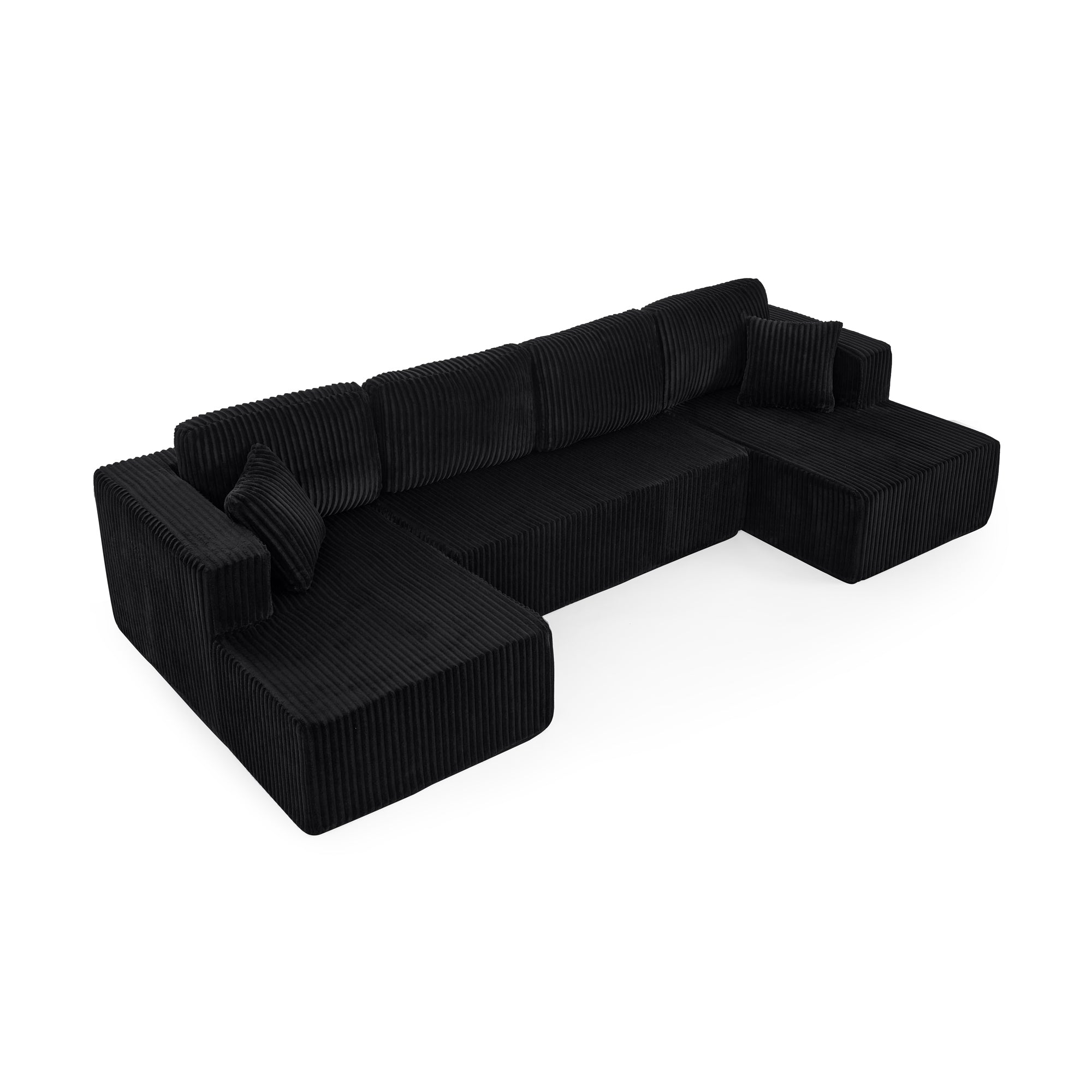 U Shape Modular Sectional Sofa Sleeper Black Corduroy Living Room