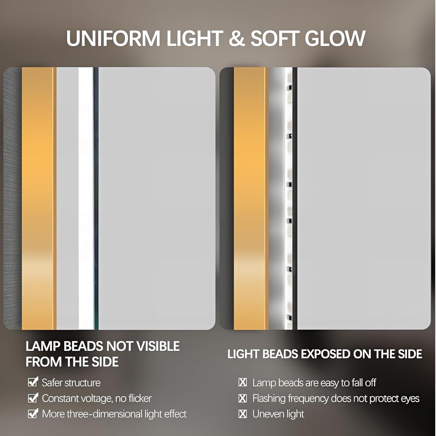 Round LED Bathroom Mirror Touch Control Three Color Light