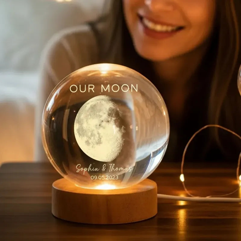 Personalized Our Moon Special Day Crystal Ball LED Night Light Custom Moon Phase Night Light for Couples Romantic Anniversary Gift