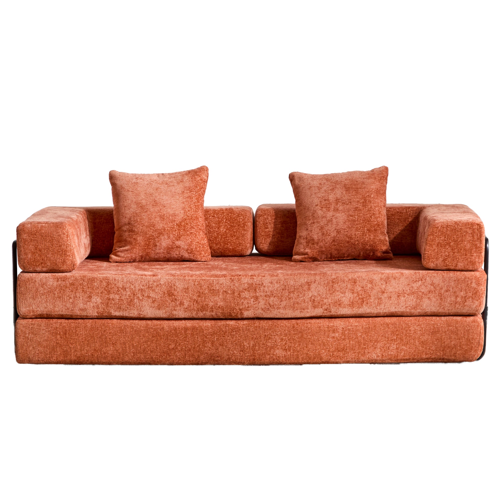 Convertible Floor Sofa Bed Futon Couch with Pillow Armrest Orange