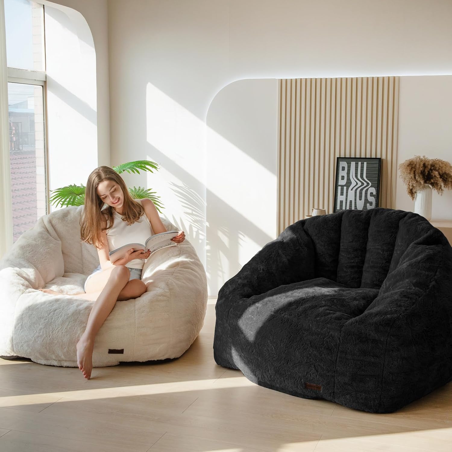 Oversized Faux Fur Bean Bag Chair Stuffed Lounge Sofa for Adults & Kids Perfect for Gaming Reading & Relaxing