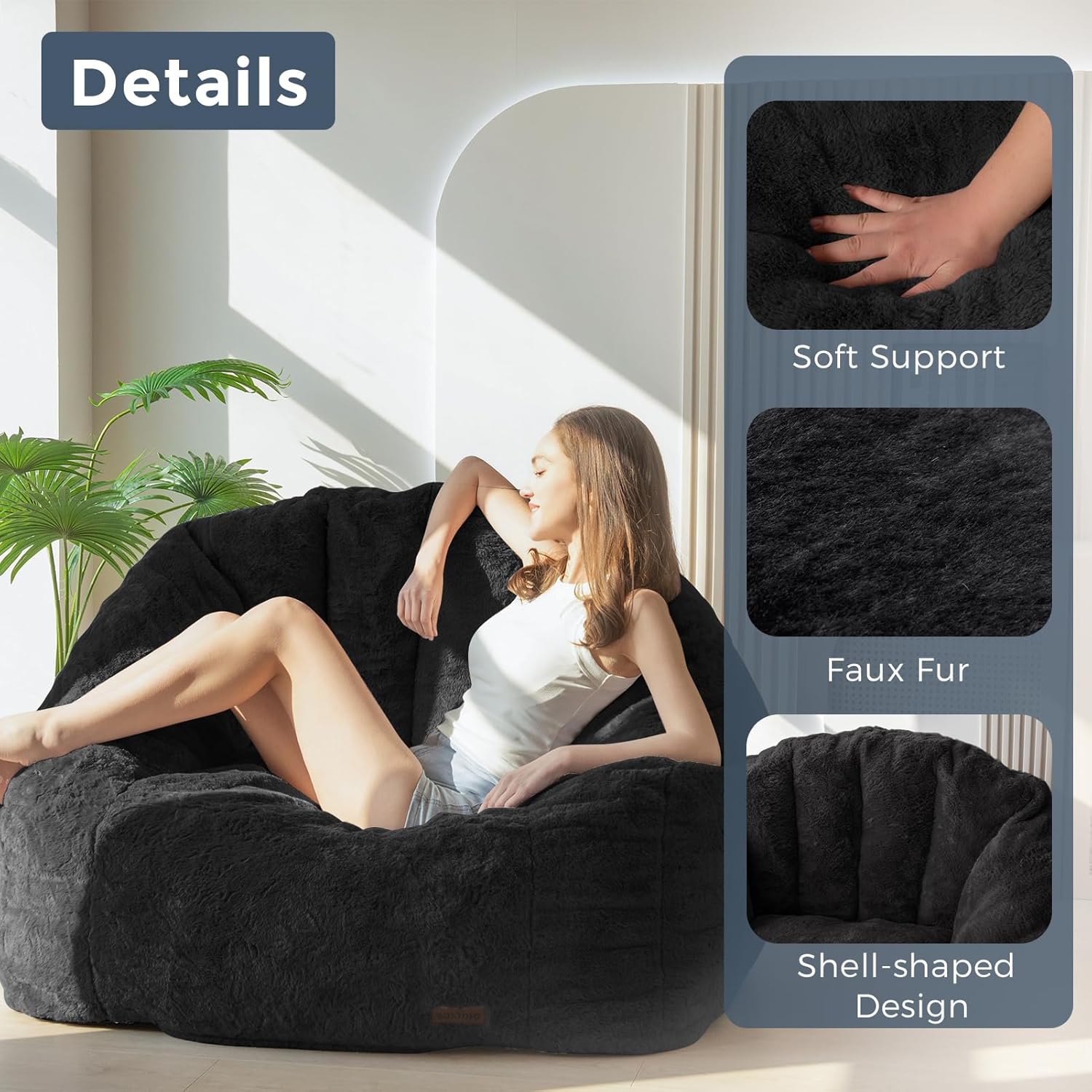 Oversized Faux Fur Bean Bag Chair Stuffed Lounge Sofa for Adults & Kids Perfect for Gaming Reading & Relaxing