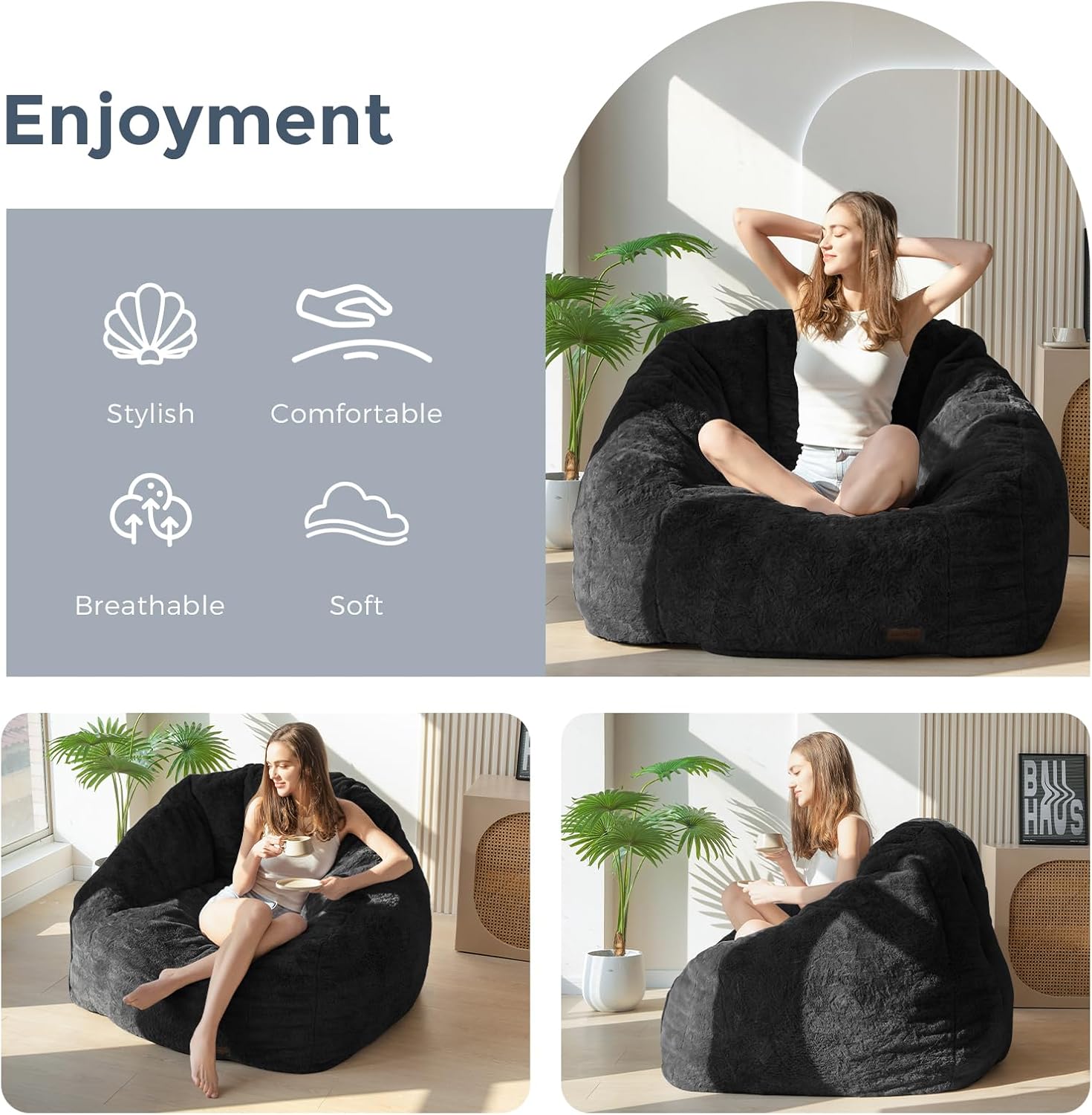 Oversized Faux Fur Bean Bag Chair Stuffed Lounge Sofa for Adults & Kids Perfect for Gaming Reading & Relaxing