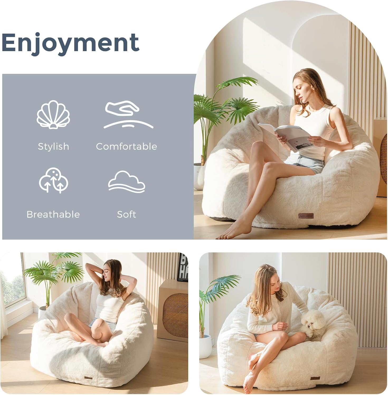Oversized Faux Fur Bean Bag Chair Stuffed Lounge Sofa for Adults & Kids Perfect for Gaming Reading & Relaxing