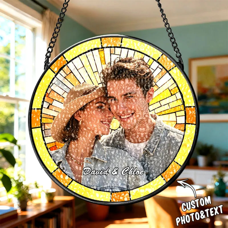 Personalized Family Portrait Stained Glass Suncatcher Custom Photo Memorial Window Hanging Gift