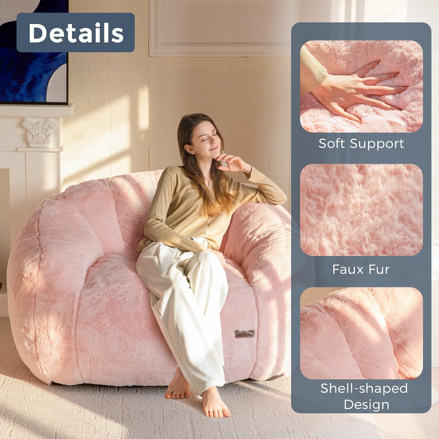 Oversized Faux Fur Bean Bag Chair Stuffed Lounge Sofa for Adults & Kids Perfect for Gaming Reading & Relaxing