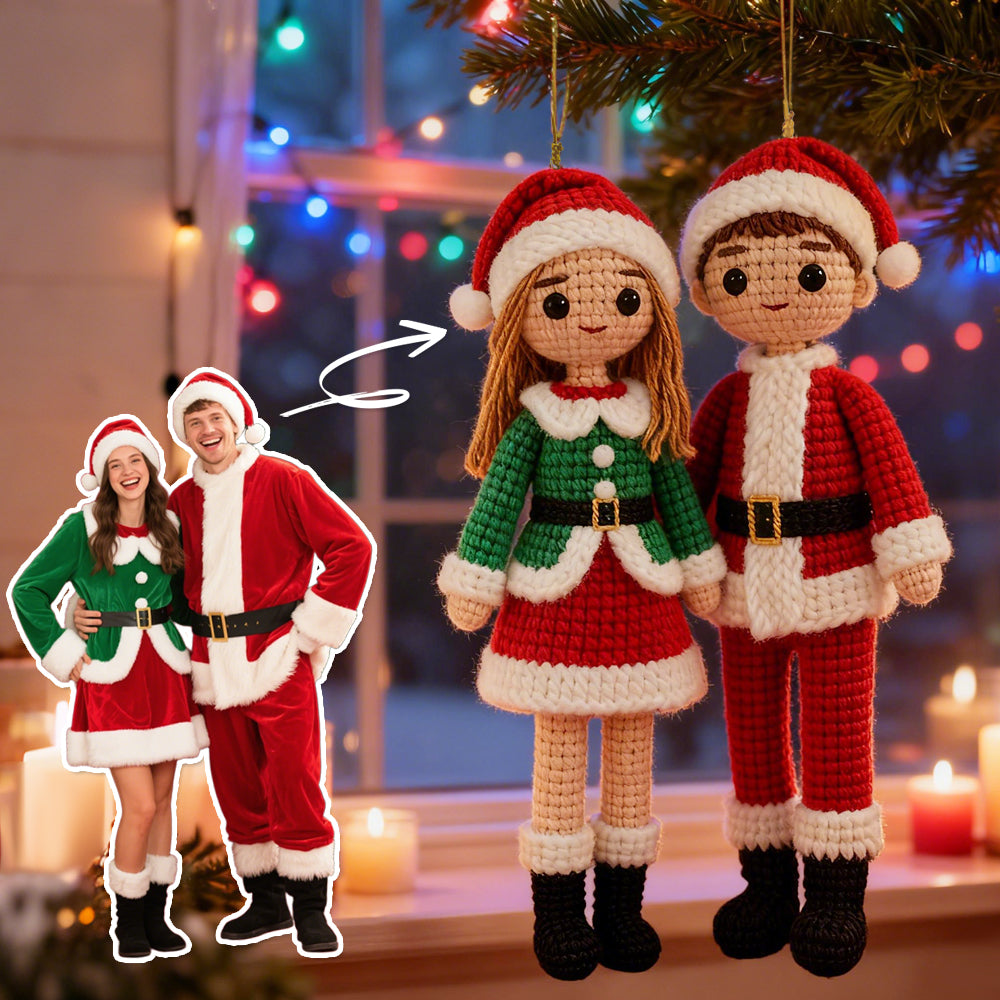 Custom Photo Connected 2 People Crochet Doll Ornament Christmas Tree Decoration Holiday Gift
