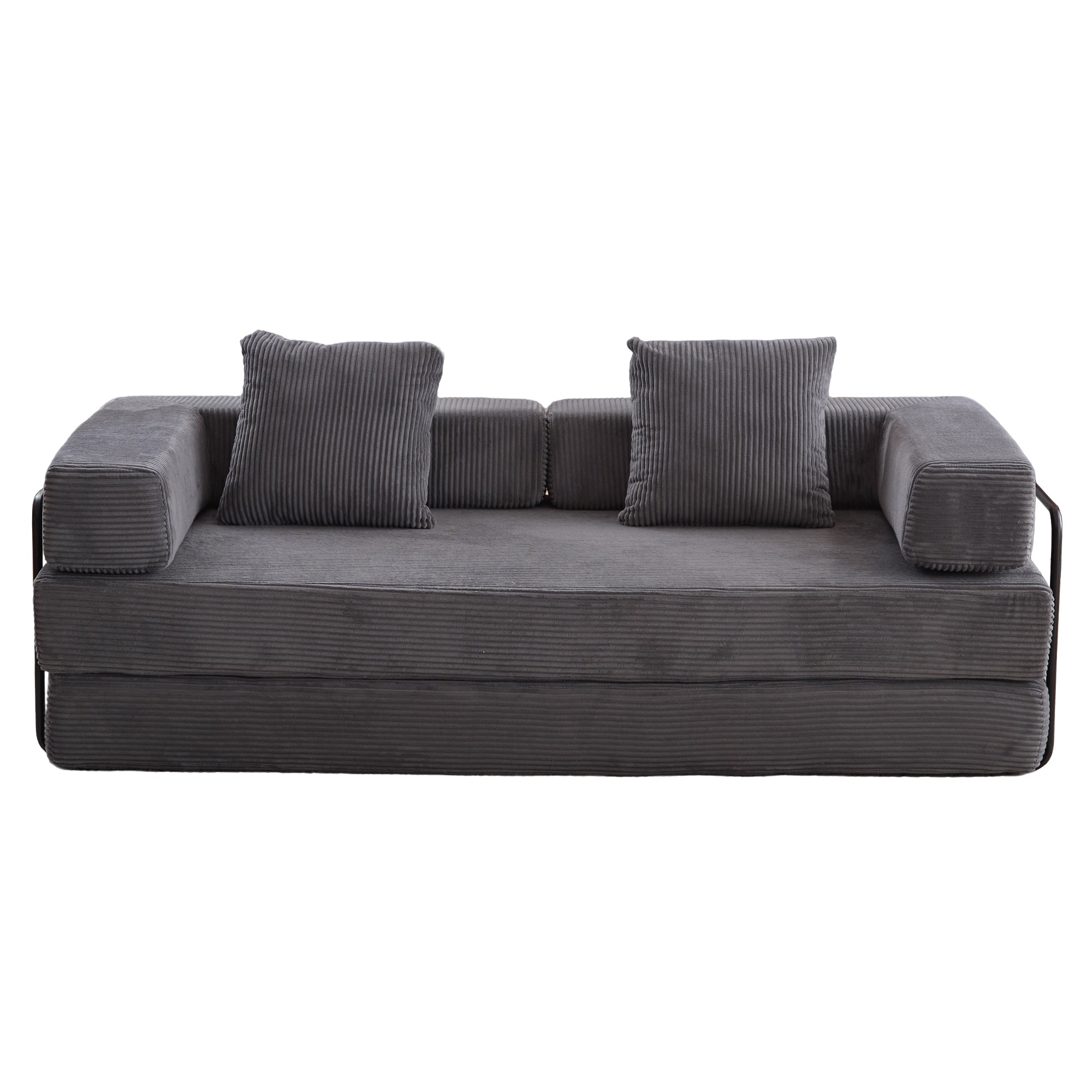 Convertible Floor Sofa Bed Futon Couch with Pillow Back Armrest Dark Grey