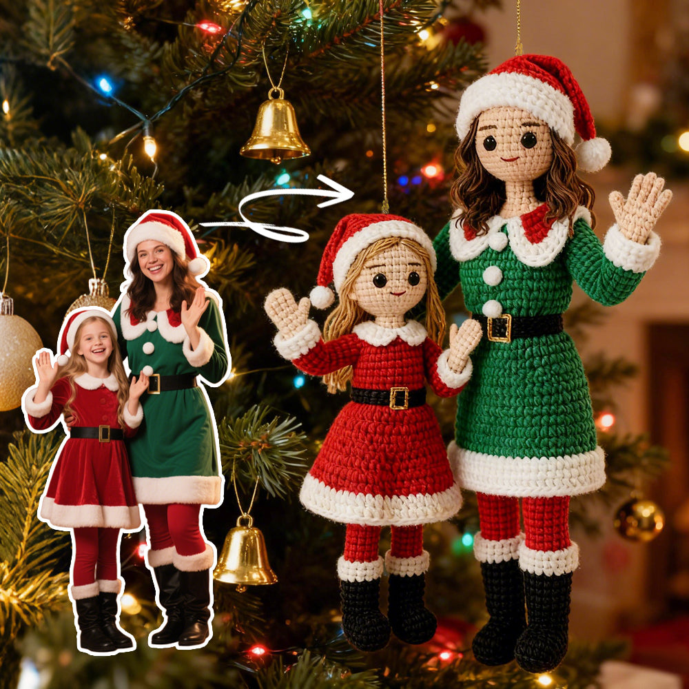 Custom Photo Connected 2 People Crochet Doll Ornament Christmas Tree Decoration Holiday Gift