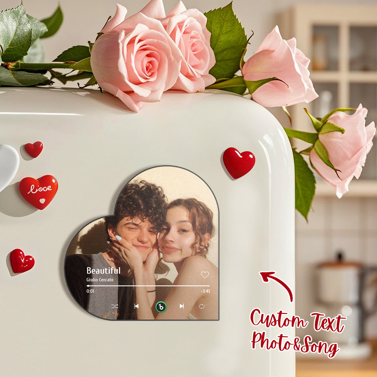 FridgeBeats Framed Custom Music Fridge Magnet Custom Heart Frame Album Fridge Magnet Music Wall Photo Sticker