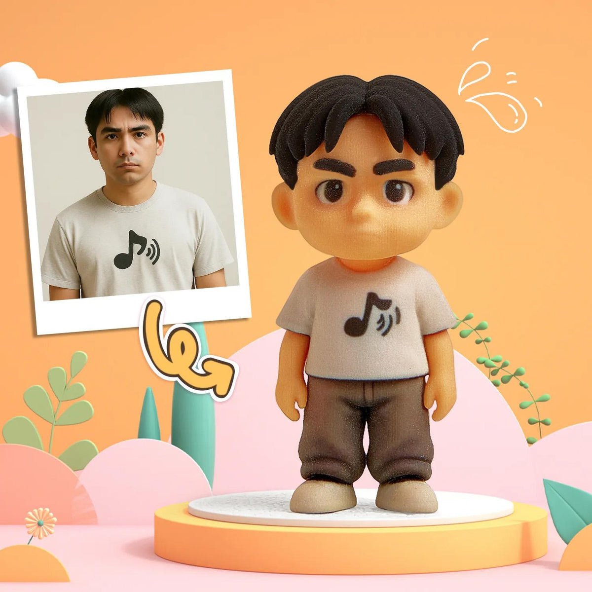 Custom Cute 3D Mini Figure Office Desk Figurine Based on Your Picture( Includes Engraved Wooden Base)