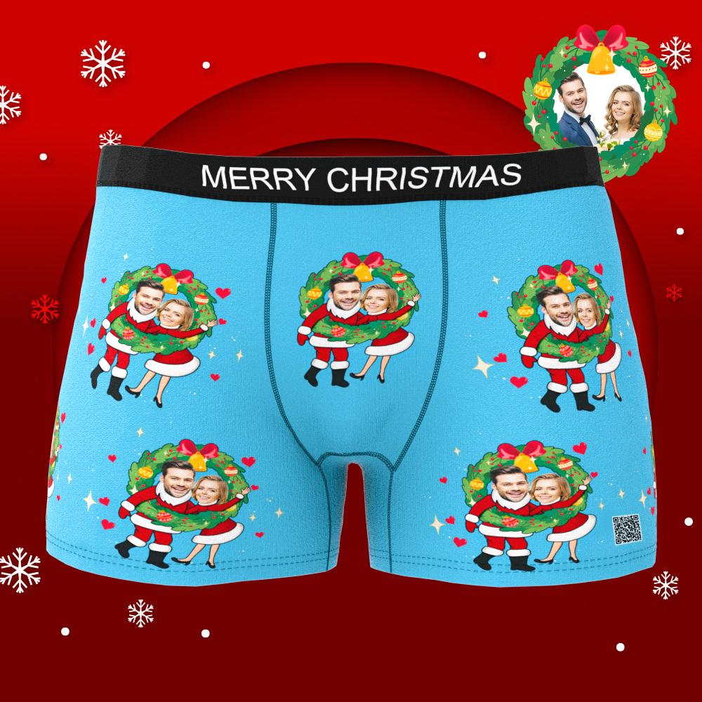 Custom Photo Boxer Face Underwear Double Santa Claus Couple Gifts Christmas Gift AR View