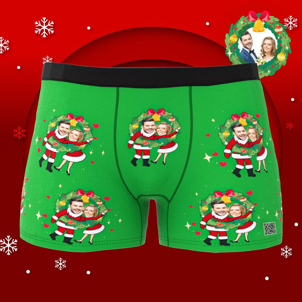 Custom Photo Boxer Face Underwear Double Santa Claus Couple Gifts Christmas Gift AR View