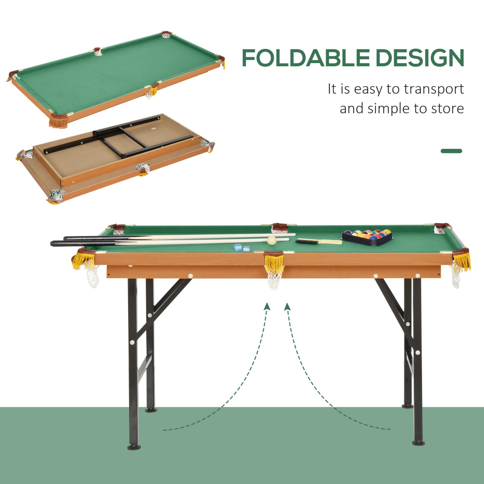 Fun Indoor Mini Pool Table - Green MDF Design for Living Room and Game Room Use