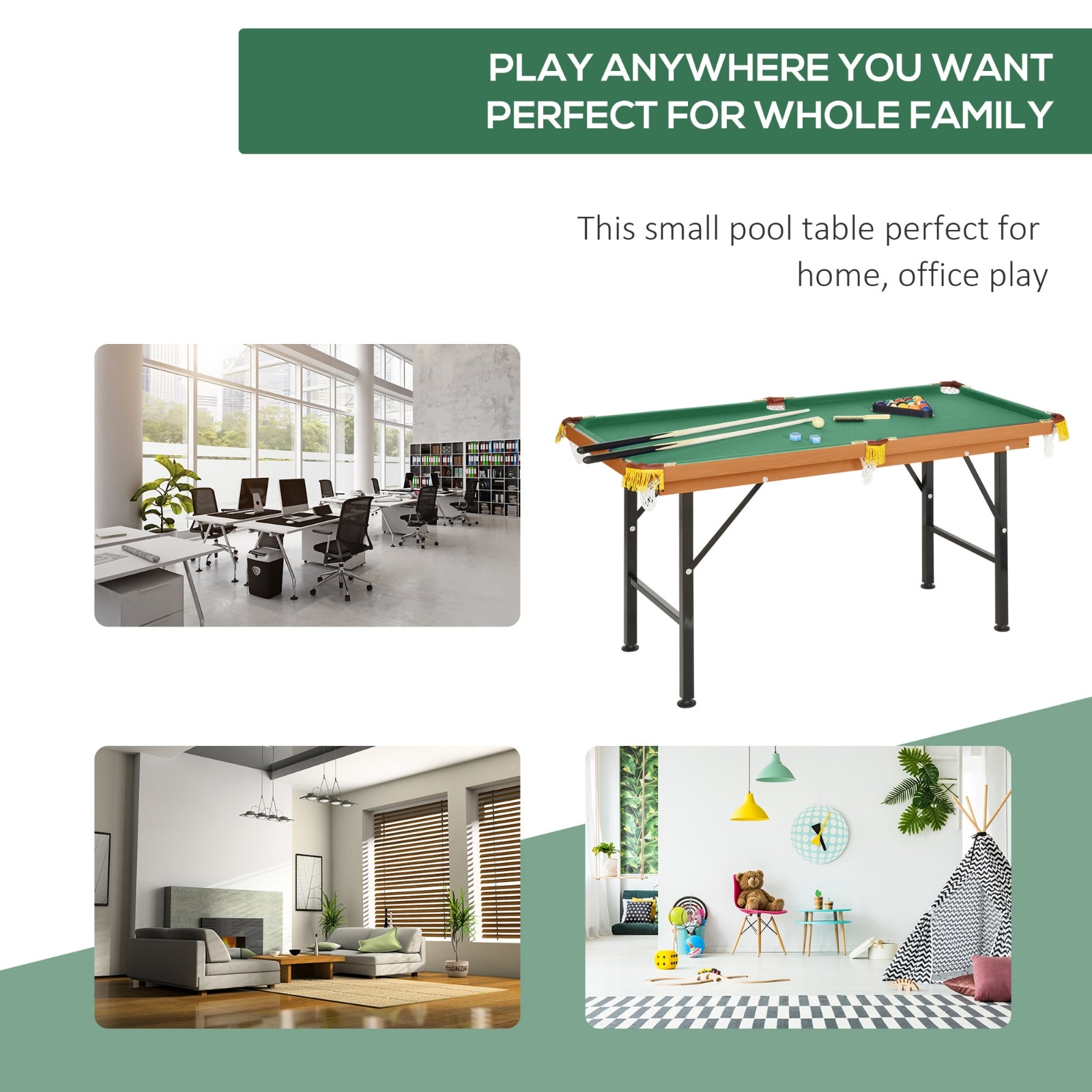 Fun Indoor Mini Pool Table - Green MDF Design for Living Room and Game Room Use