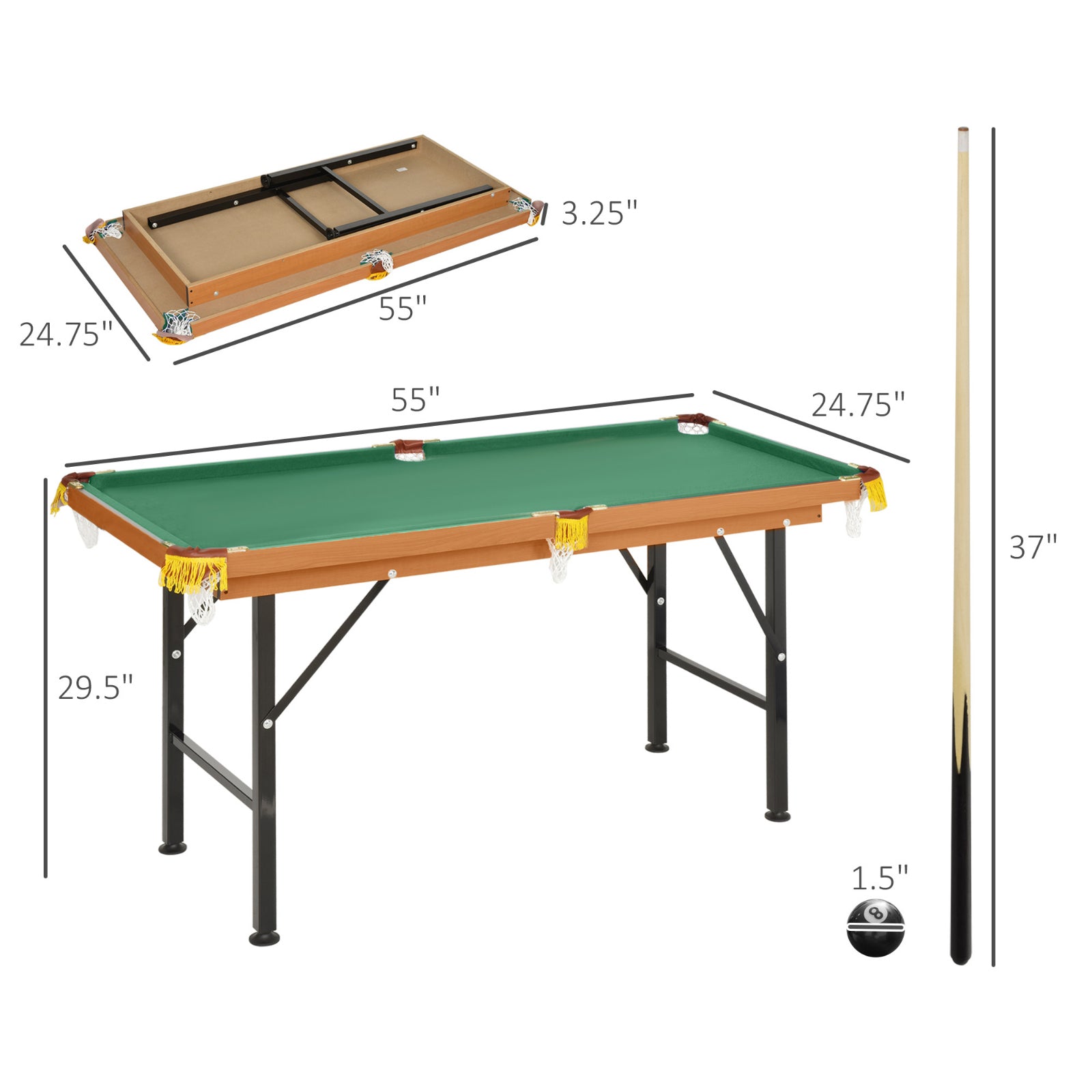 Fun Indoor Mini Pool Table - Green MDF Design for Living Room and Game Room Use