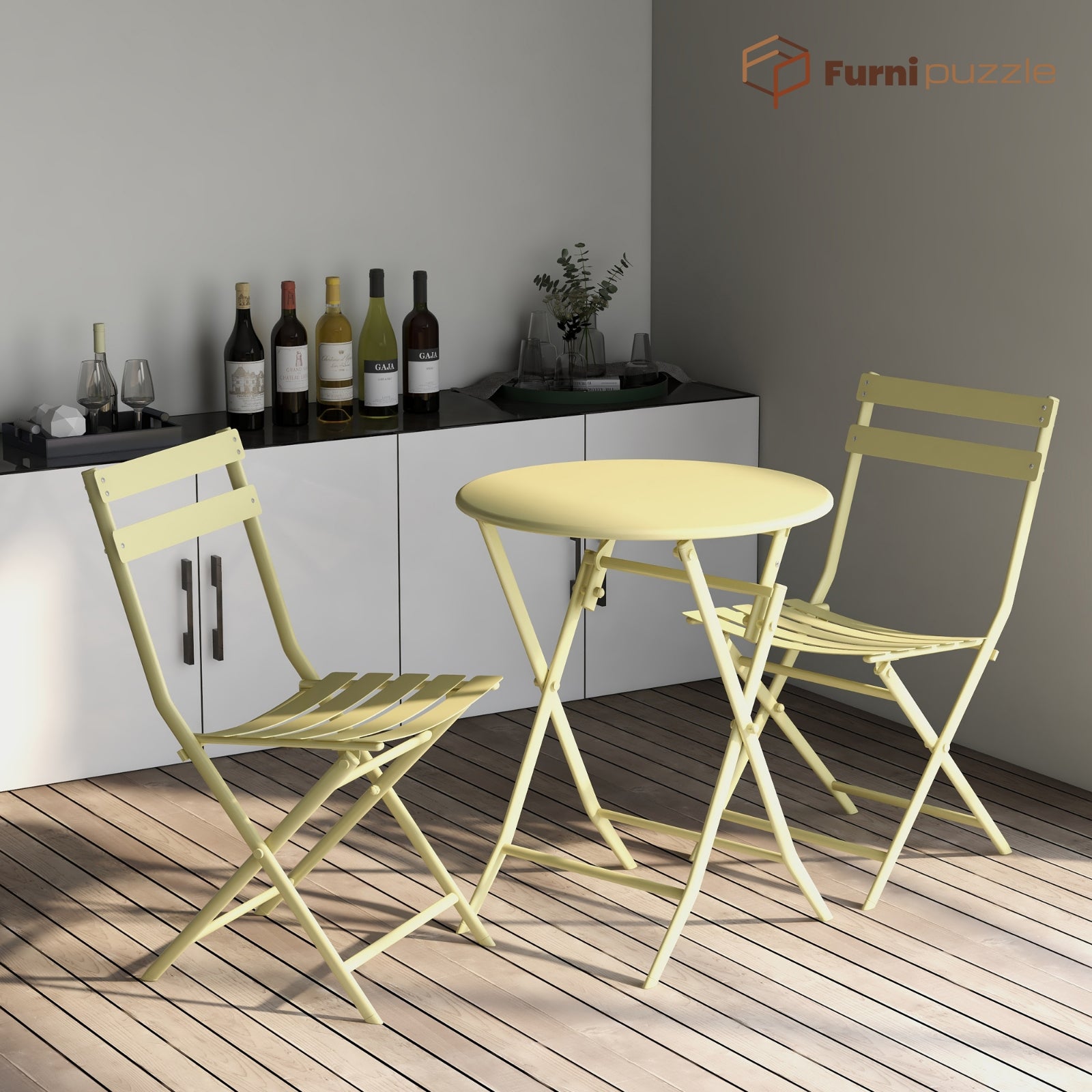 Garden Patio Foldable Round Table 3 Piece Set of Foldable Patio Table and Chairs