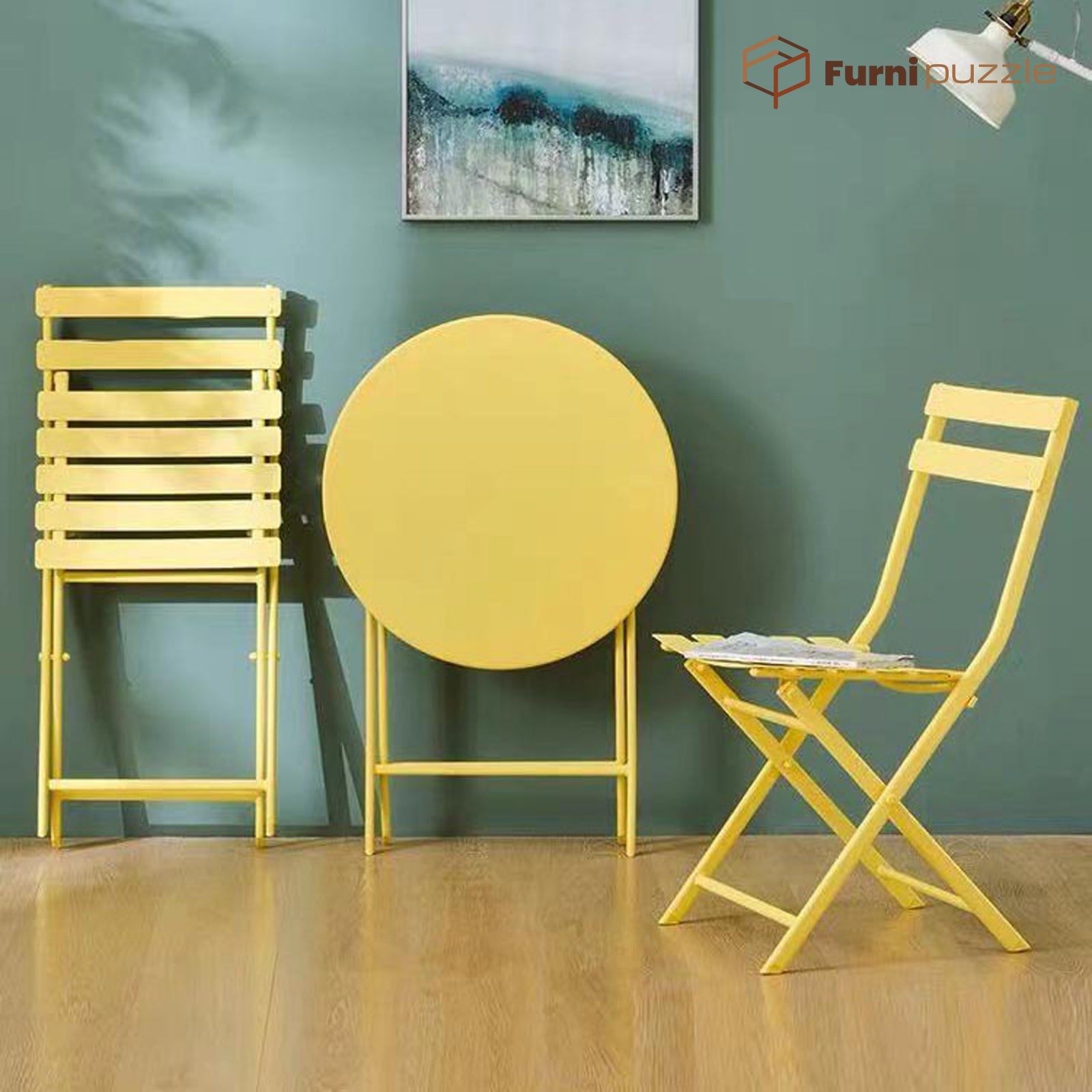 Garden Patio Foldable Round Table 3 Piece Set of Foldable Patio Table and Chairs